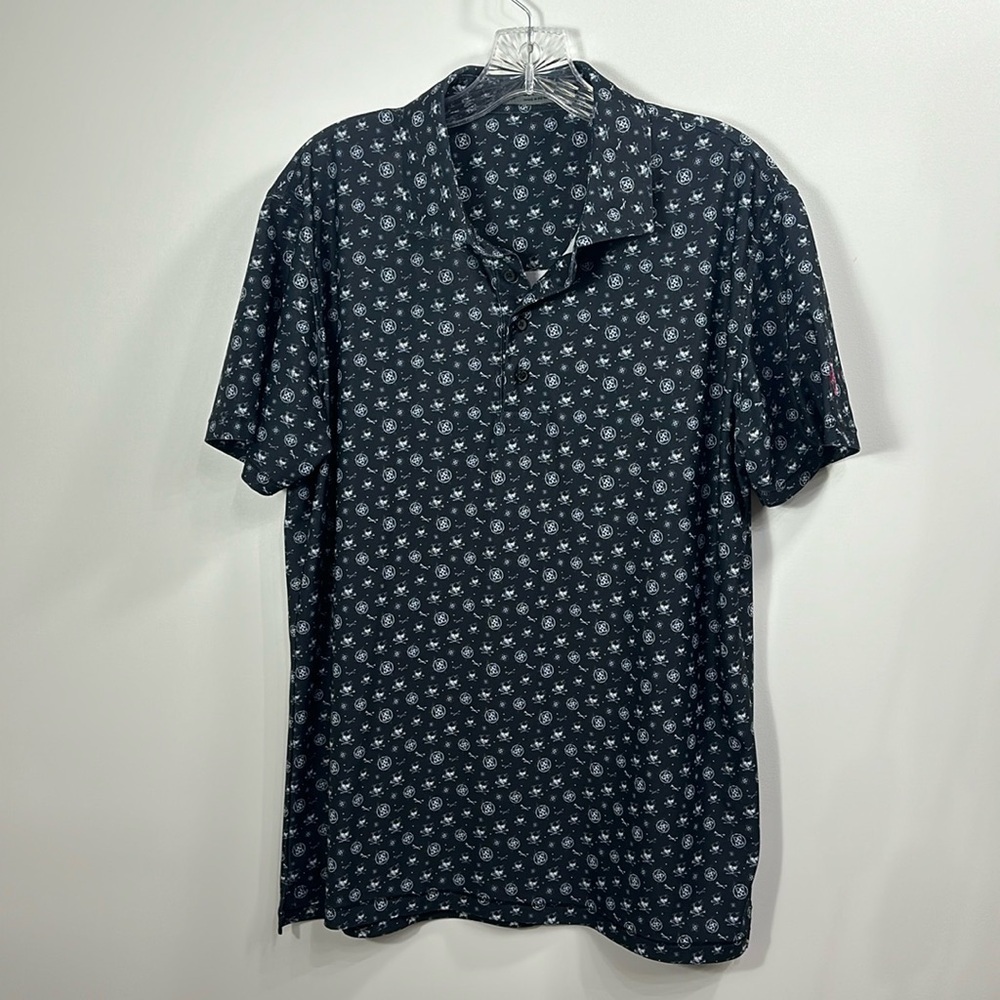 G/Fore Sketch Printed skulls  tour logo golf polo shirt size medium.Black White